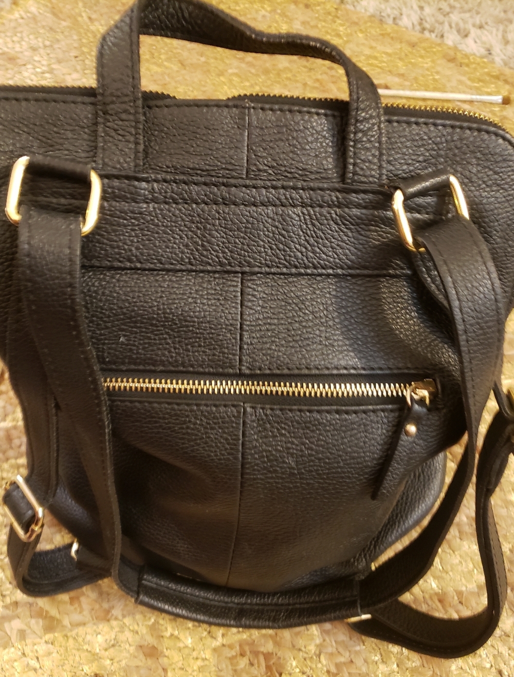 ​L. Credi Italy Black Pebbled Leather Convertible Backpack Shoulder Bag Medium
